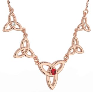 Diamond Ruby Rose Gold Silver Celtic Trinity Knot Necklace