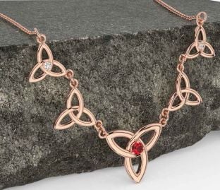 Diamond Ruby Rose Gold Silver Celtic Trinity Knot Necklace