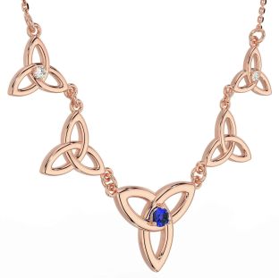 Diamond Sapphire Rose Gold Silver Celtic Trinity Knot Necklace
