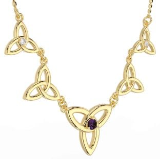 Diamond Alexandrite Gold Silver Celtic Trinity Knot Necklace