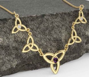 Diamond Alexandrite Gold Silver Celtic Trinity Knot Necklace