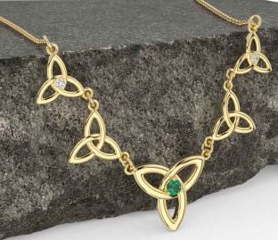 Diamond Emerald Gold Silver Celtic Trinity Knot Necklace