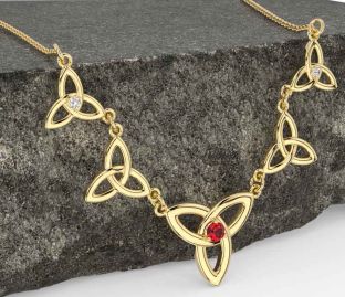 Diamond Ruby Gold Silver Celtic Trinity Knot Necklace