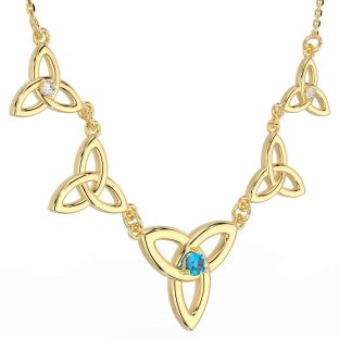 Diamond Topaz Gold Silver Celtic Trinity Knot Necklace