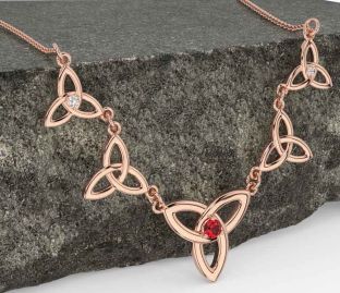 Diamante Rubi Rosa Ouro céltico Trindade Nó Colar