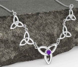 Diamond Amethyst Silver Celtic Trinity Knot Necklace
