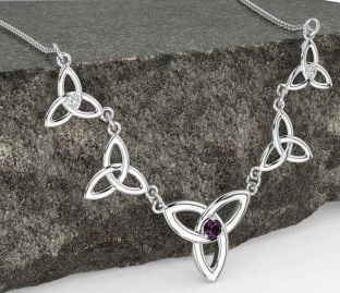 Diamond Alexandrite Silver Celtic Trinity Knot Necklace
