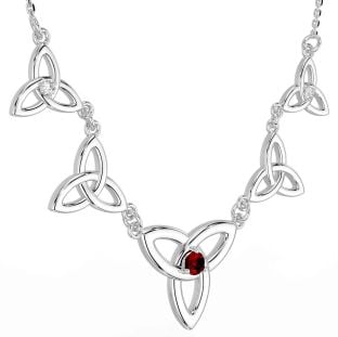 Diamond Garnet Silver Celtic Trinity Knot Necklace