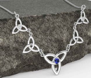 Diamond Sapphire Silver Celtic Trinity Knot Necklace