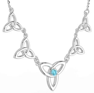 Diamond Aquamarine White Gold Celtic Trinity Knot Necklace