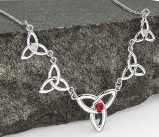 Diamant Rubín Bílý Zlato keltský Trojice Uzel Náhrdelník