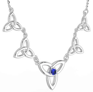 Diamond Sapphire White Gold Celtic Trinity Knot Necklace