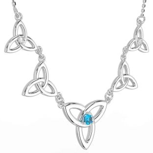 Diamond Topaz White Gold Celtic Trinity Knot Necklace