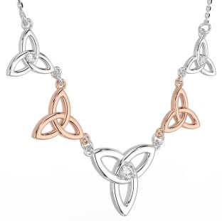 Diamond White Rose Gold Celtic Trinity Knot Necklace