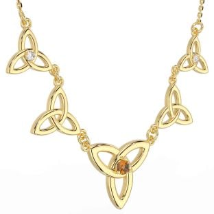 Diamond Citrine Gold Celtic Trinity Knot Necklace