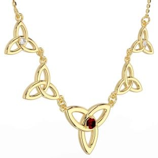 Diamond Garnet Gold Celtic Trinity Knot Necklace