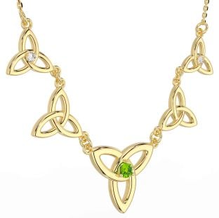 Diamond Peridot Gold Celtic Trinity Knot Necklace