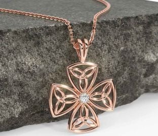 Diamond Rose Gold Silver Celtic Trinity Knot Necklace