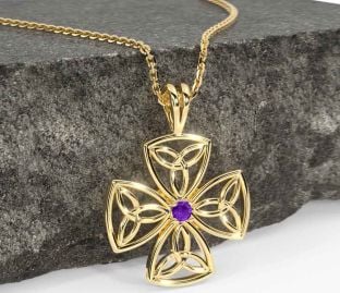 Amethyst Gold Silver Celtic Trinity Knot Necklace