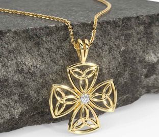 Diamond Gold Silver Celtic Trinity Knot Necklace
