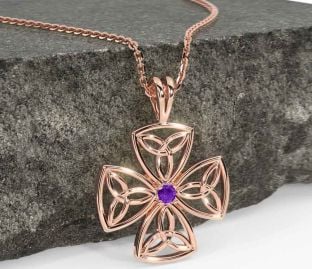 Amethyst Rose Gold Celtic Trinity Knot Necklace