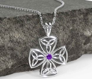 Amethyst Silver Celtic Trinity Knot Necklace