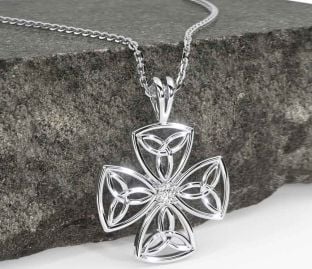 Diamond Silver Celtic Trinity Knot Necklace
