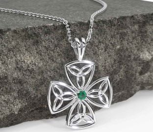 Emerald Silver Celtic Trinity Knot Necklace