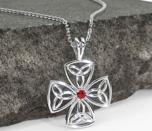 Ruby Silver Celtic Trinity Knot Necklace