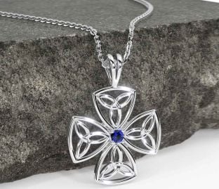 Sapphire Silver Celtic Trinity Knot Necklace