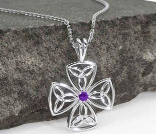Amethyst White Gold Celtic Trinity Knot Necklace
