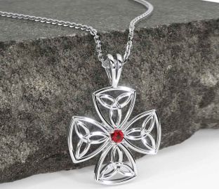 Ruby White Gold Celtic Trinity Knot Necklace