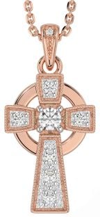 Diamond Rose Gold Silver Celtic Cross Necklace