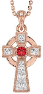 Diamond Ruby Rose Gold Silver Celtic Cross Necklace