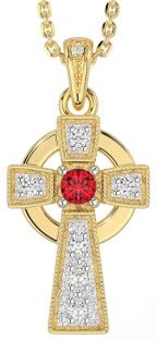 Diamond Ruby Gold Silver Celtic Cross Necklace