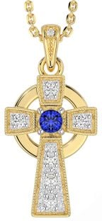 Diamond Sapphire Gold Silver Celtic Cross Necklace