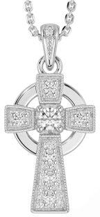 Diamond Silver Celtic Cross Necklace