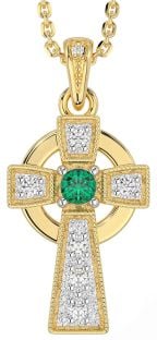 Diamond Emerald Gold Celtic Cross Necklace