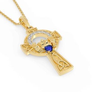 Diamond Sapphire Gold Silver Claddagh Celtic Cross Necklace