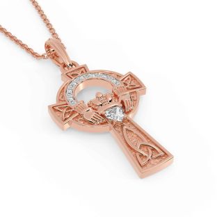 Diamond Rose Gold Claddagh Celtic Cross Necklace