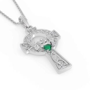 Diamant Smaragd Sølv Claddagh Celtic Kryss Halskjede