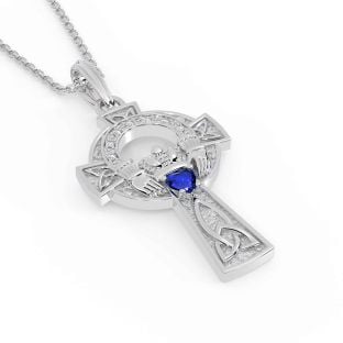 Diamant Saphir Silber Claddagh keltisch Kreuzen Halskette