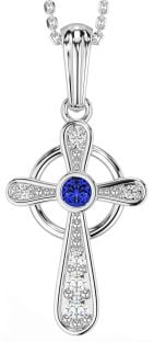 Ladies Sapphire Silver Celtic Trinity knot Ring 