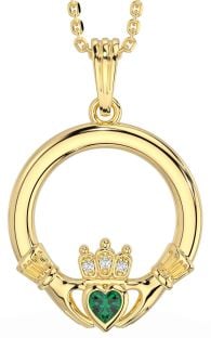 Diamant Smaragd Goud Zilver Claddagh Halsketting