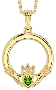 Diamond Peridot Gold Silver Claddagh Necklace