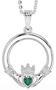 Diamante Esmeralda Plata Claddagh Collar