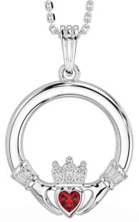 Diamond Ruby Silver Claddagh Necklace