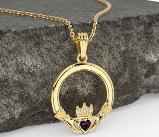 Diamond Alexandrite Gold Claddagh Necklace