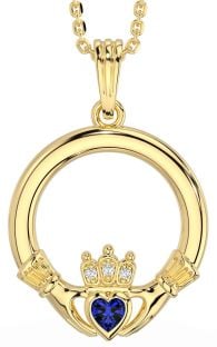 Diamond Sapphire Gold Claddagh Necklace