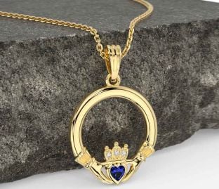 Diamond Sapphire Gold Claddagh Necklace